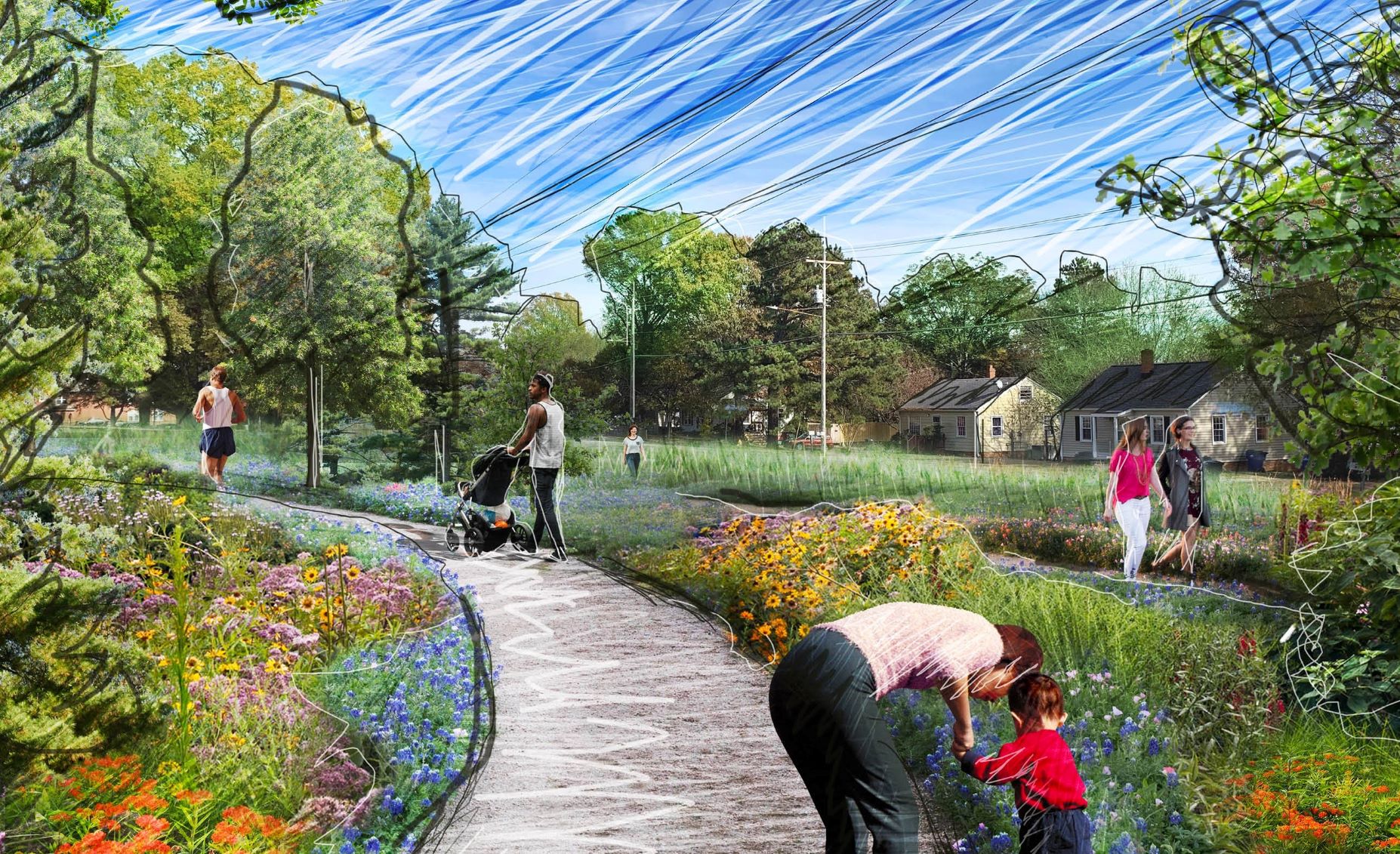 Lake Wheeler Road Landscape and Paths design rendering