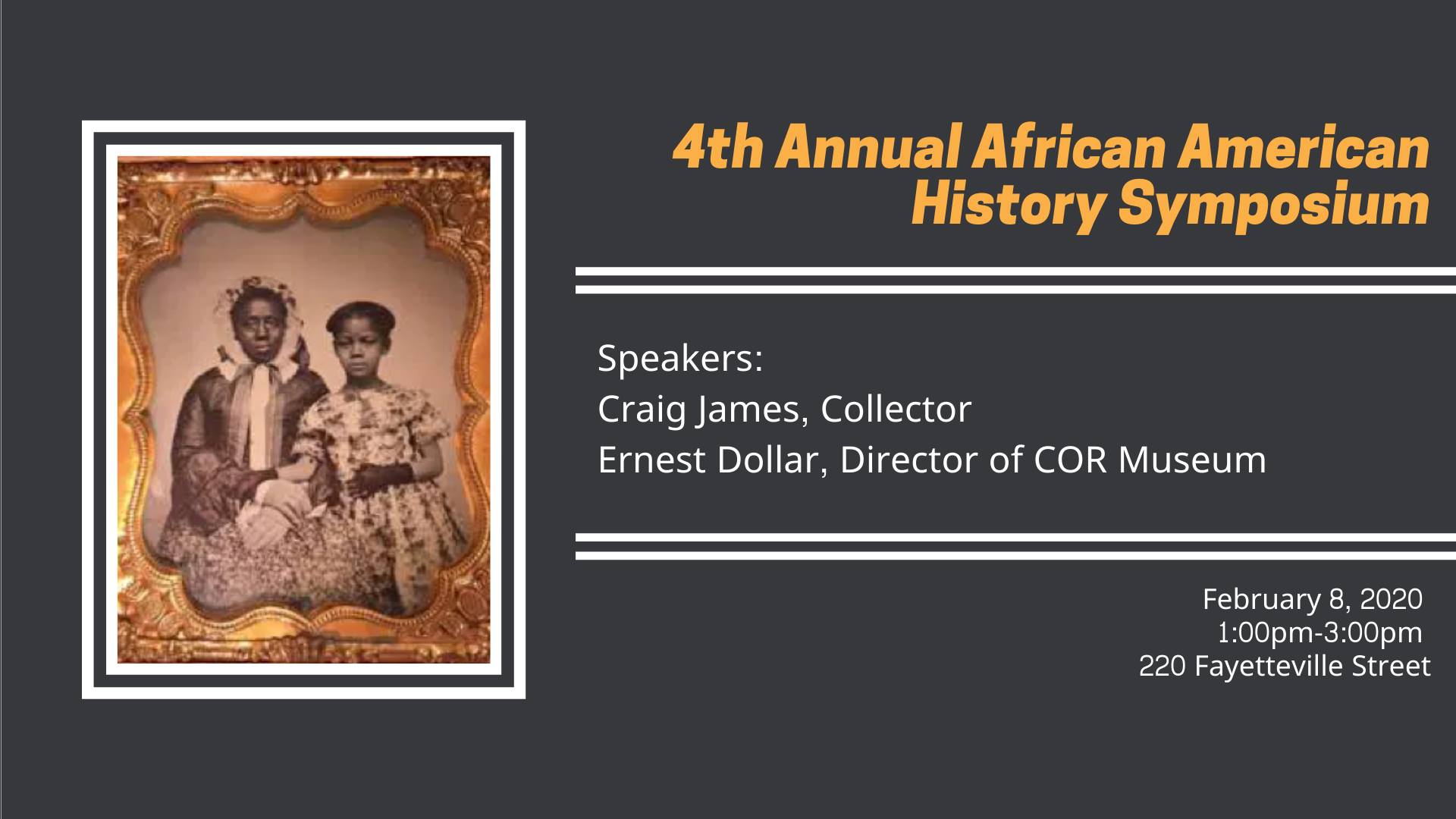 African American Symposium banner including a 19th century photo of two African American women.