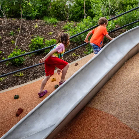 kids running up a slide