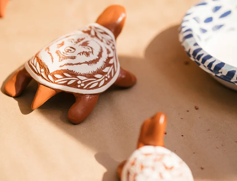 Clay turtles with Native American Designs
