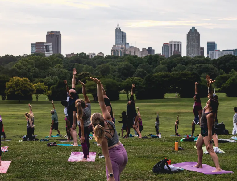 Yoga on Flowers Field
