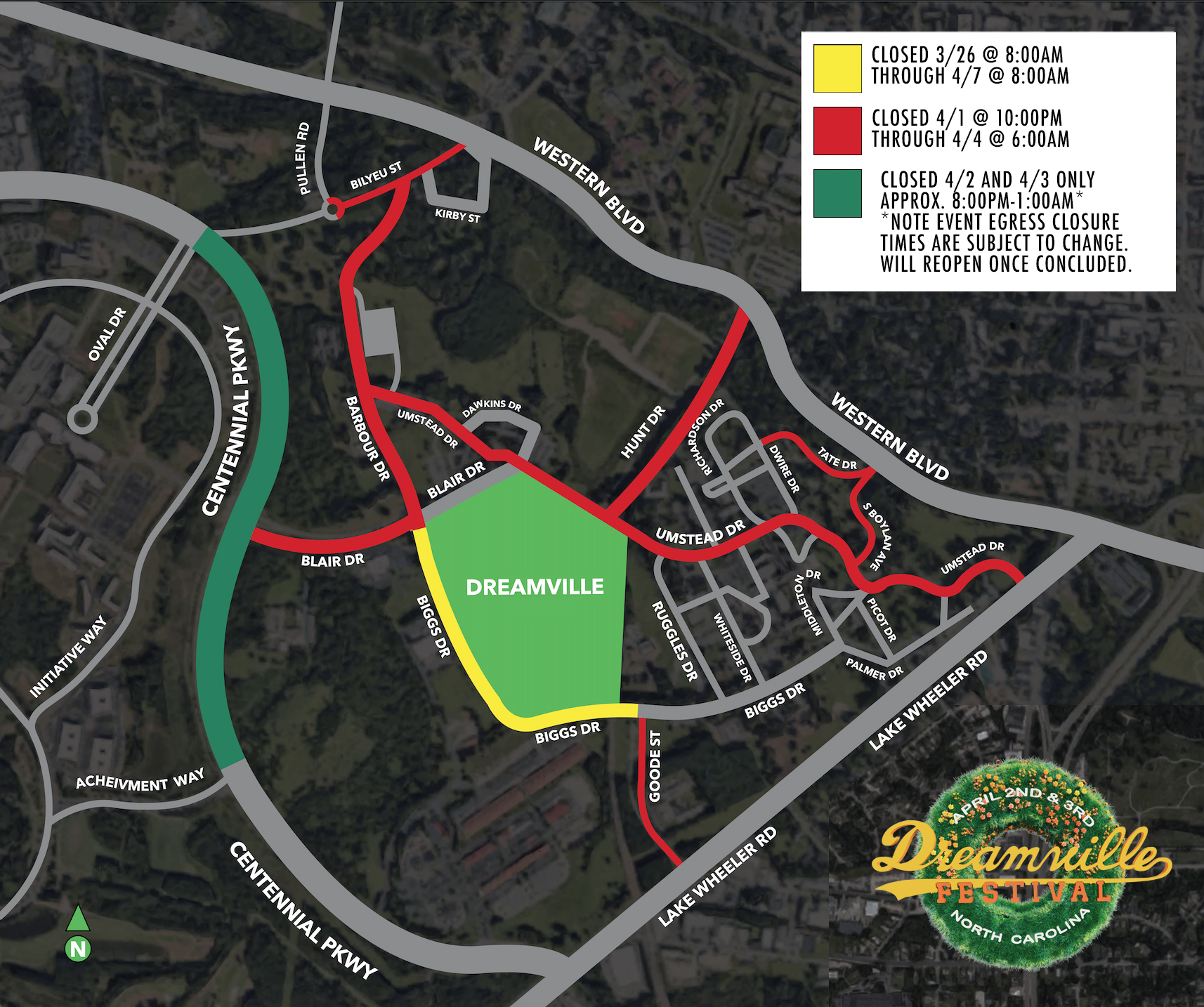 Dreamville Festival 2022 Road Closure Map and Schedule
