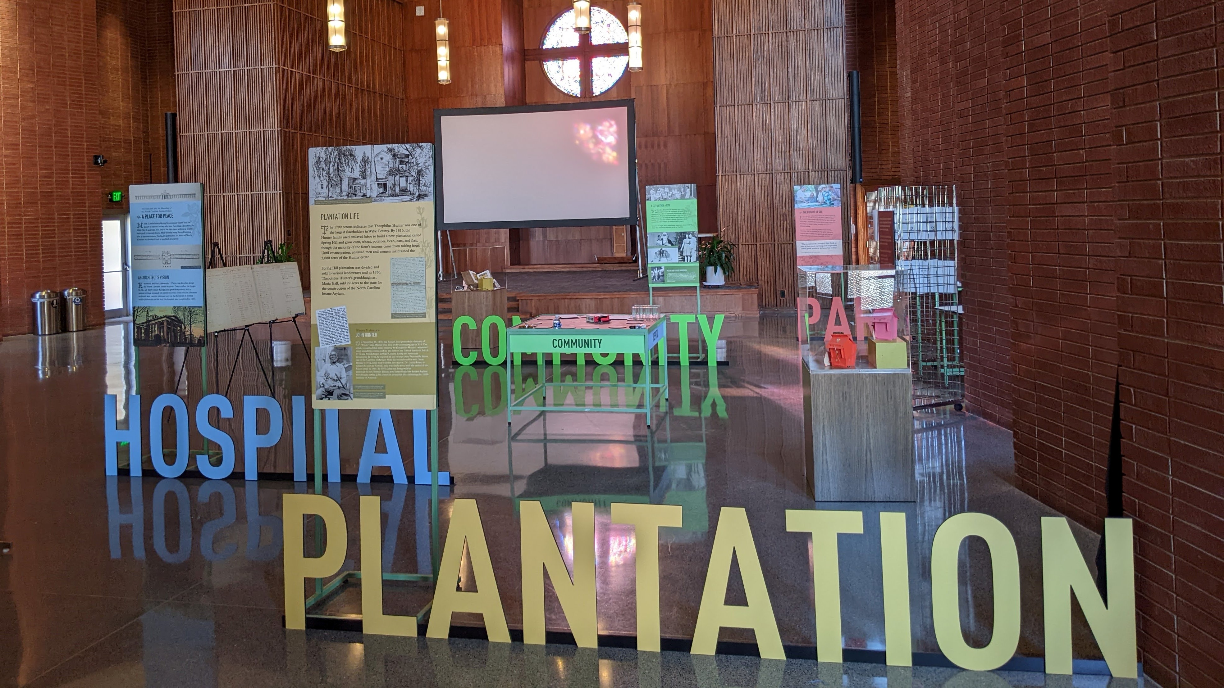 From Plantation to Park exhibit in the Dix Park Chapel